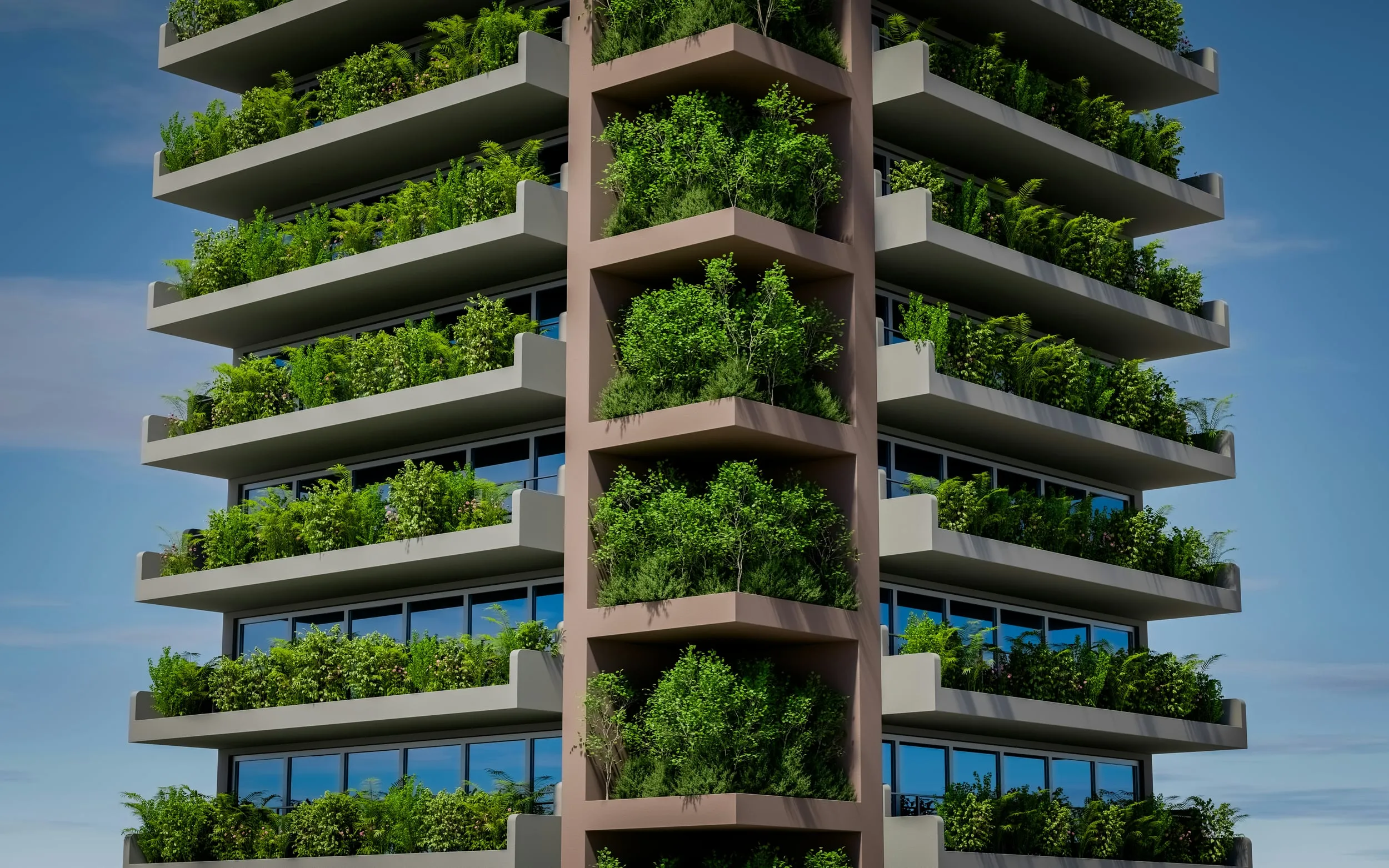 Edificio residenziale con facciata vegetata, esempio di architettura sostenibile
